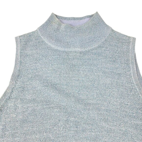 Sleeveless Light Blue Metallic Mock Turtleneck Sweater Dressbarn Size M JJ1823 - Picture 2 of 7